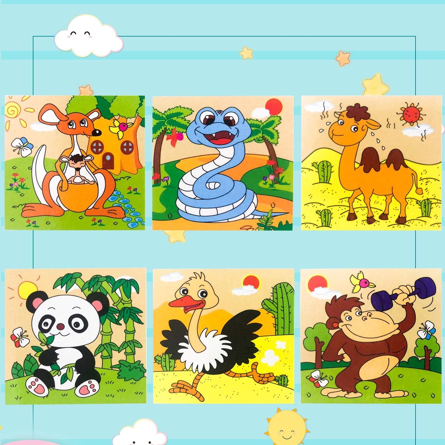 6 Sided Jungle Animals 3D Cubical Wooden Puzzle For Toddler Kids Children