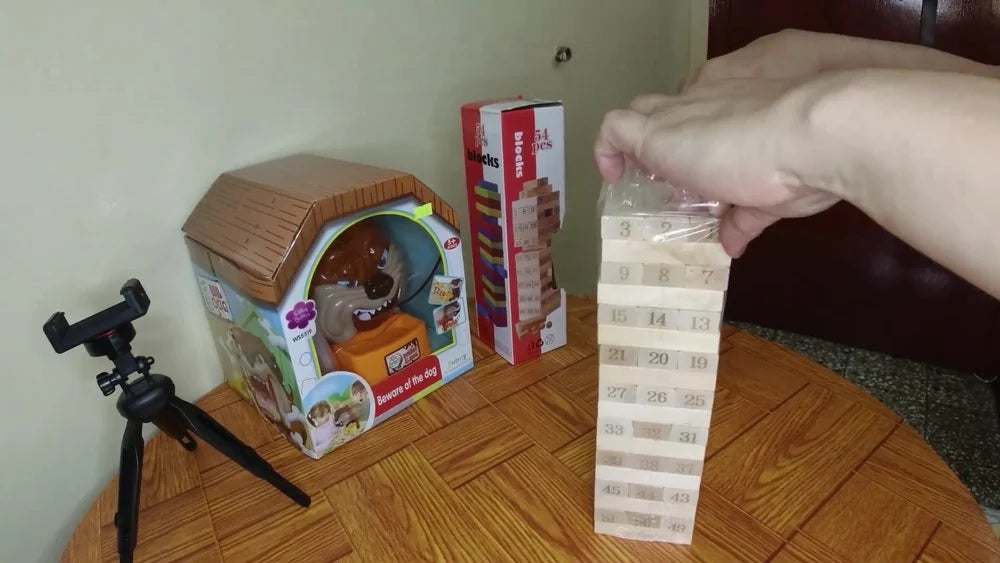 54pcs Jenga Number Wooden Stacking Tower Game for Kids & Adults Stack High Wooden Game With 4 Dice