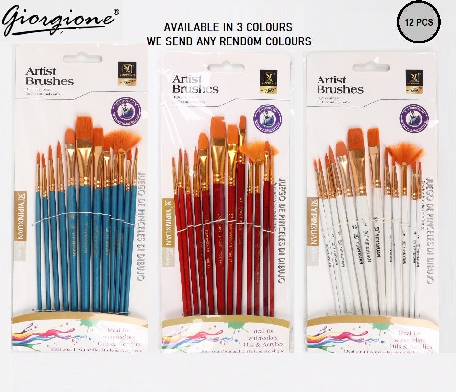 Professional 12pcs Multi Shapes Artist Paint Brush Set Watercolors Acrylic Oil Painting Supply Nylon Hair for All Purpose Artist Professional Kits
