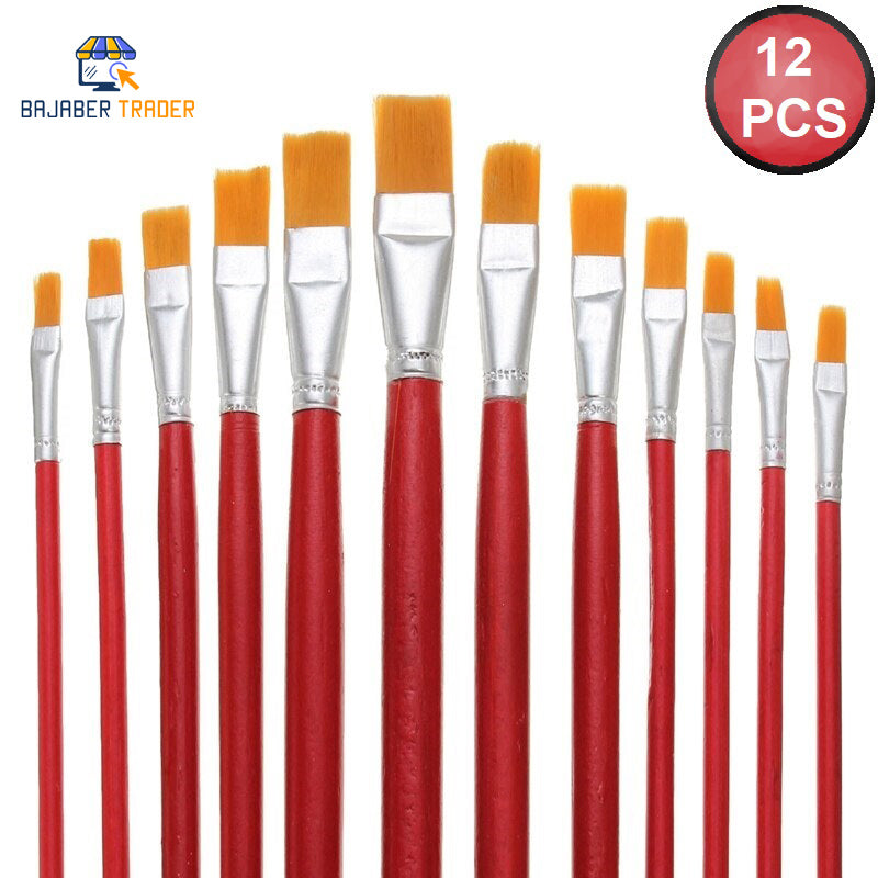 12pcs Artist Wooden Paint Brush Set Oil Painting Oil Acrylic Paint Flat Art Imported Excellent Quality Brushes