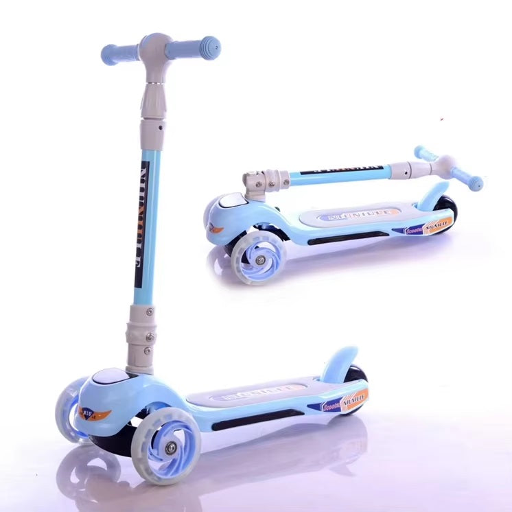 3 Wheel Scooty For Kids LED Light-Up Scooty Foldable, Adjustable Handle Rear Brake Lightweight Heavy Fiber Body Gifts For Toddlers Children Boys Girls
