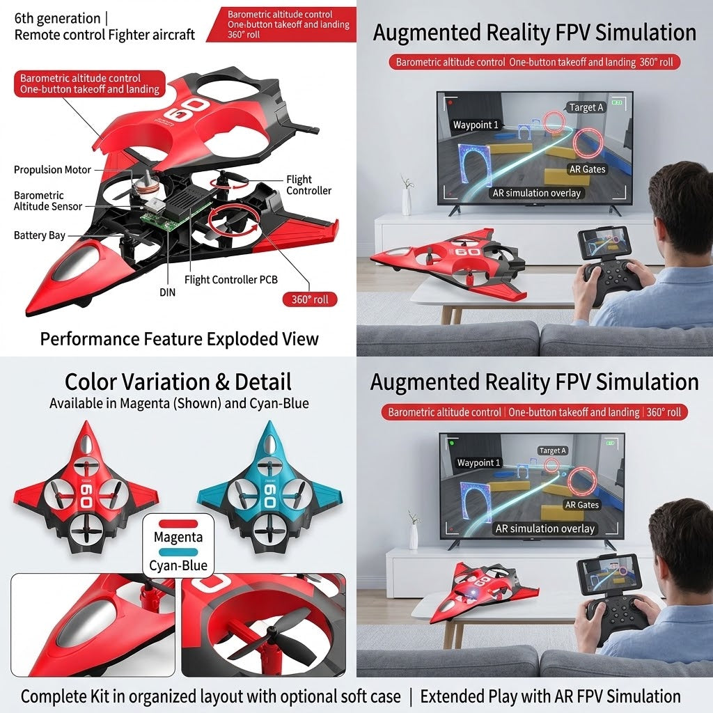 RC Fighter Jet Airplane for Kids, Remote Control Airplane with Altitude Hold, RC Jet Drone Toy with LED Lights, Easy to Fly RC Airplane for Kids