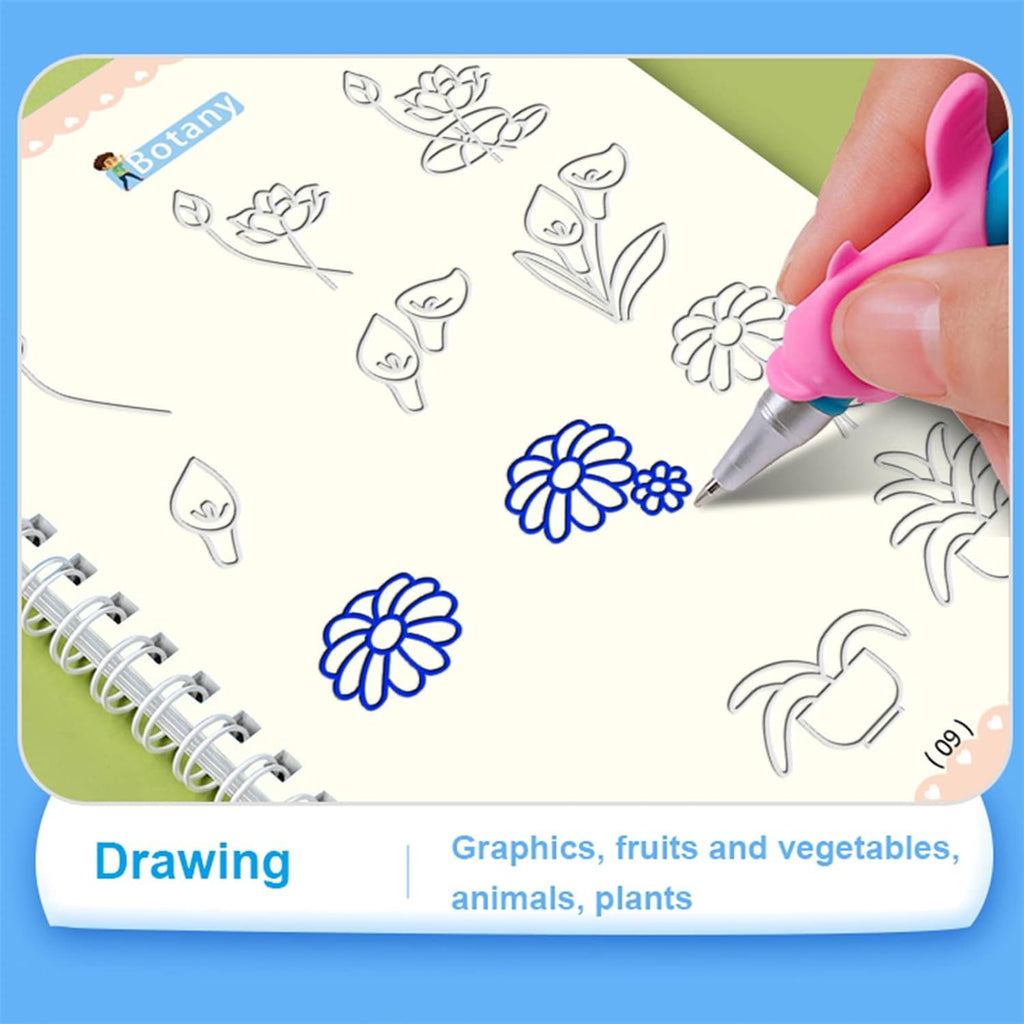 4pcs Sank Magic Practice Copybook (4 Book+10 Refill+1 Pen+1 Grip) Writing Practice Book for Children Alphabet Number Drawing  Tracing Book for Pre-School Magic Book For Kids