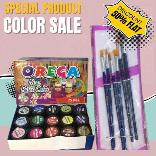 15 Orega Poster Color with 06pcs Imported Paint Brush Set