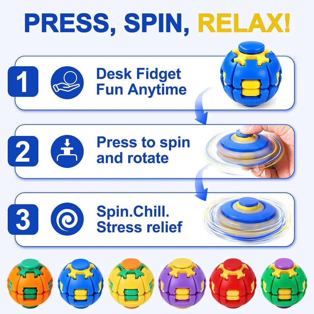 3D Printed Press to Spin Fidget Spinner, Press Fidget Spinner Ball, 360° Rotating Stress Relief Ball Gyro Puzzle, Fidget Toy for Kids & Adults, Magic Ball Spinner Cube Toy Random Color