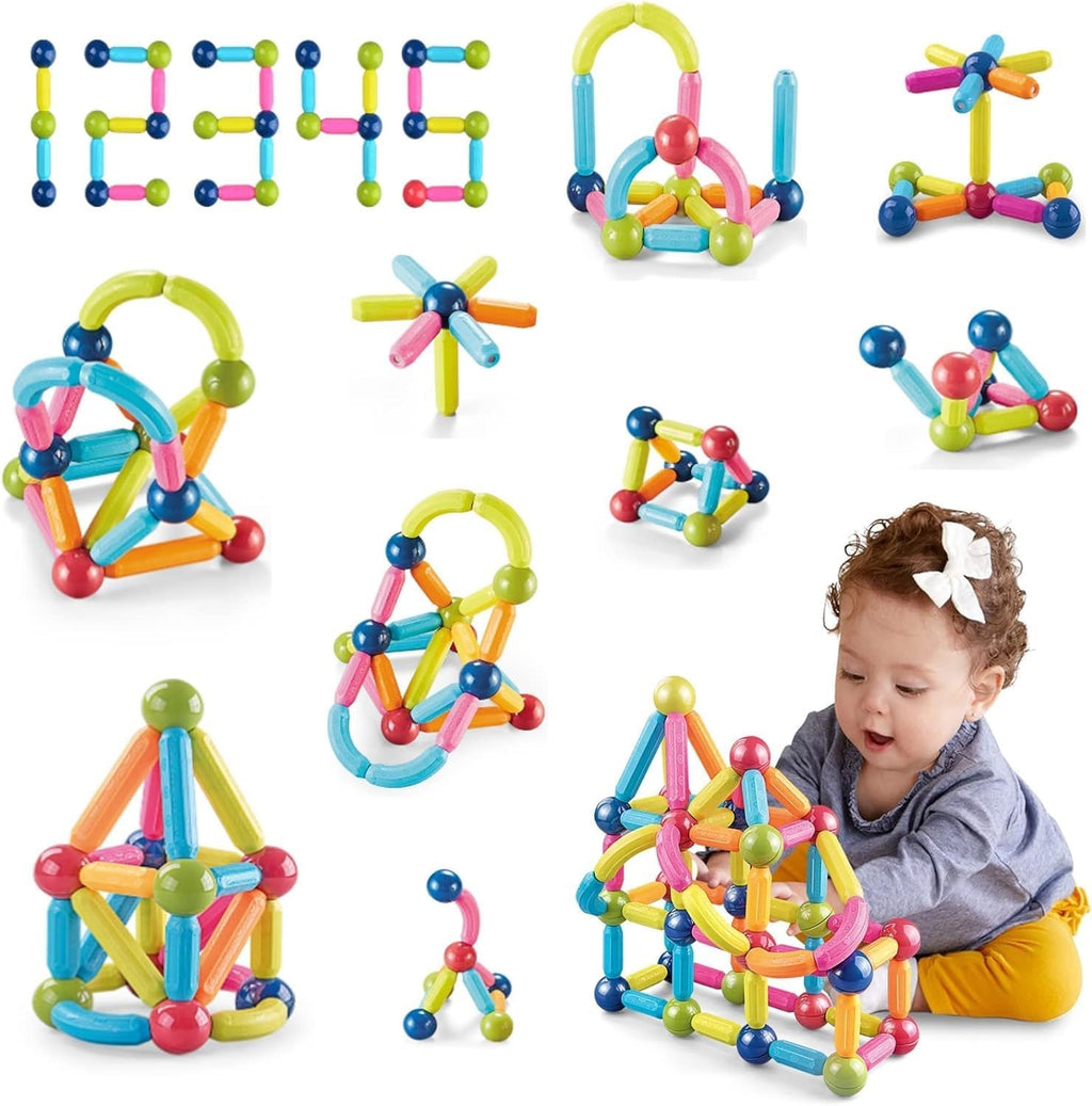Magnets Toy Blocks Magnetic Stick Balls and Rods Set Building Sticks Blocks STEM Stacking Toys 3D Shapes Educational Games For Kids Children