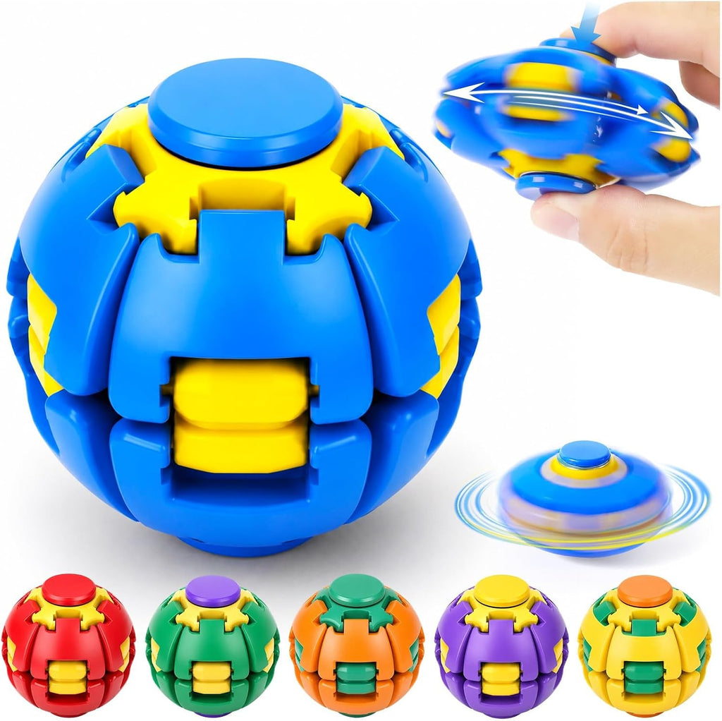 3D Printed Press to Spin Fidget Spinner, 3D Printed Press Fidget Spinner Ball, 360° Rotating Stress Relief Ball Gyro Puzzle, Fidget Toy for Kids & Adults, Magic Ball Spinner Cube Toy Random Color