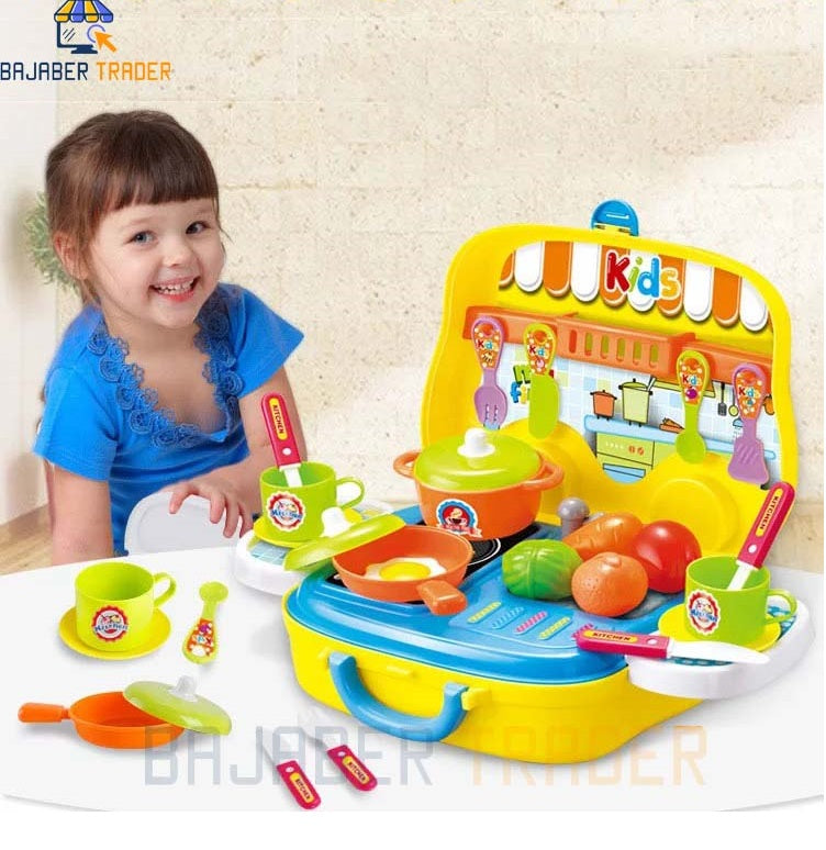 Kitchen Cooking Set For Kids Pretend Play Set Suitcase Portable Toys (25PCS)