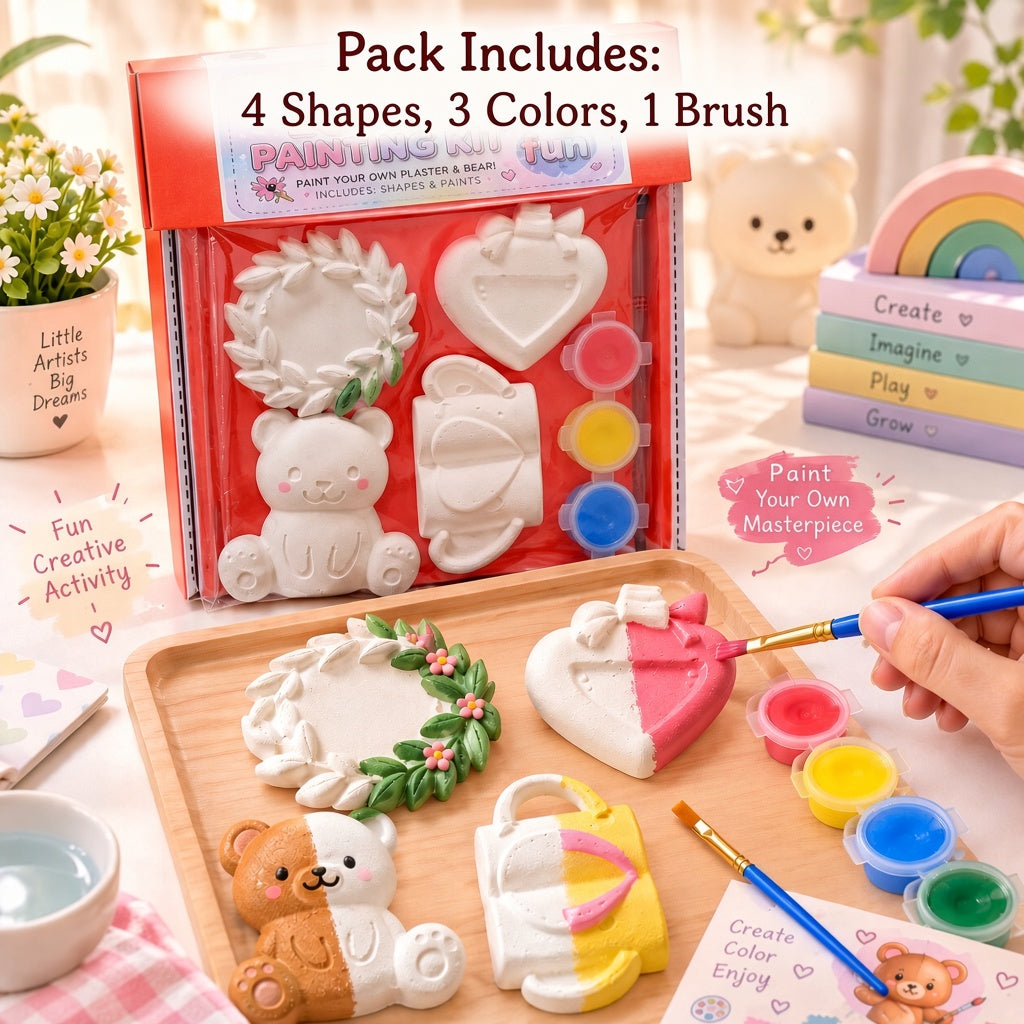 Ceramic Painting Kit For Kids DIY Plaster Painting Kit for Kids – 4 Cute Plaster Figures with Paints & Brush | Art & Craft Activity Set