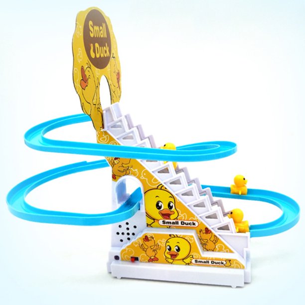 Small Ducks Climbing Toys, Electric Ducks Chasing Race Track Game Set, Playful Roller Coaster Toys with 3 Duck LED Flashing Lights & Music Button, Fun Duck Stair Climbing Toys for Toddlers and Kids