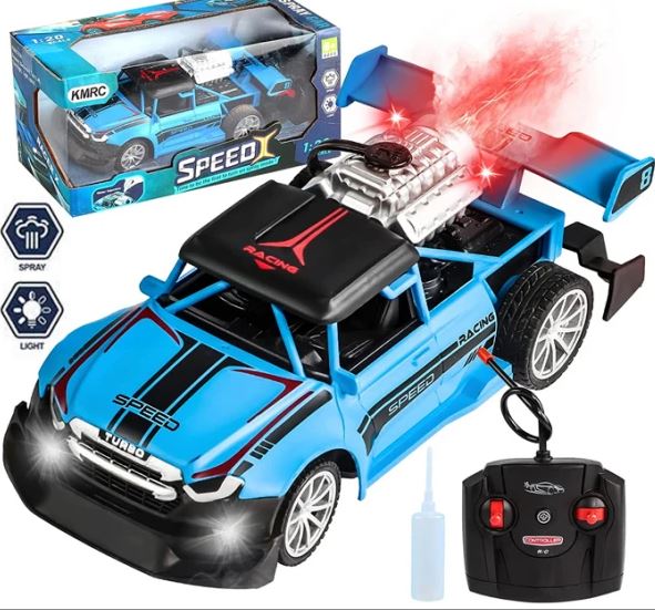 Rc Car Smoke High Speed Smoke Spray Remote Control Light Smoke Spray Emulation Exhaust Car in 1:20 Scale With Rechargeable Battery & Cable 2.4G RC Light Spray Car For Long Range