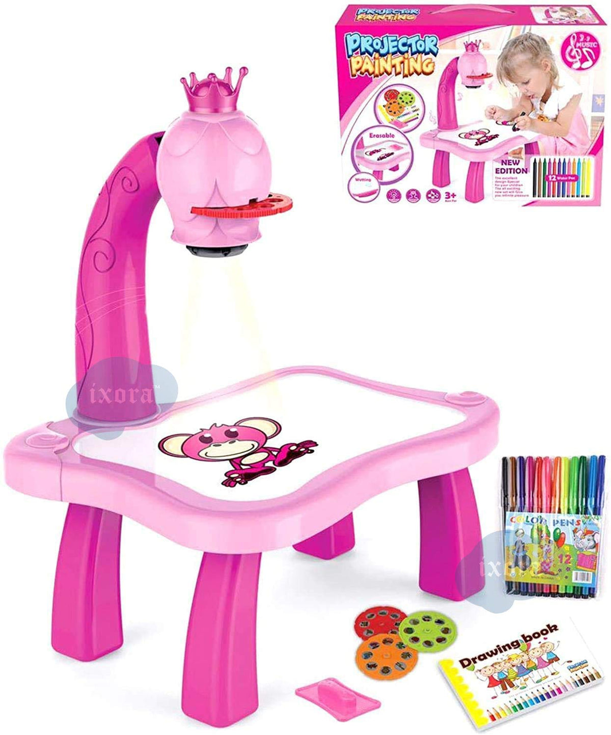Children Painting Projection Drawing Board LED Projector Drawing Table Toys Kids Projector Painting Board Desk Projection Painting Toy Graffiti Early Education Writing Board Household Erasable Toys