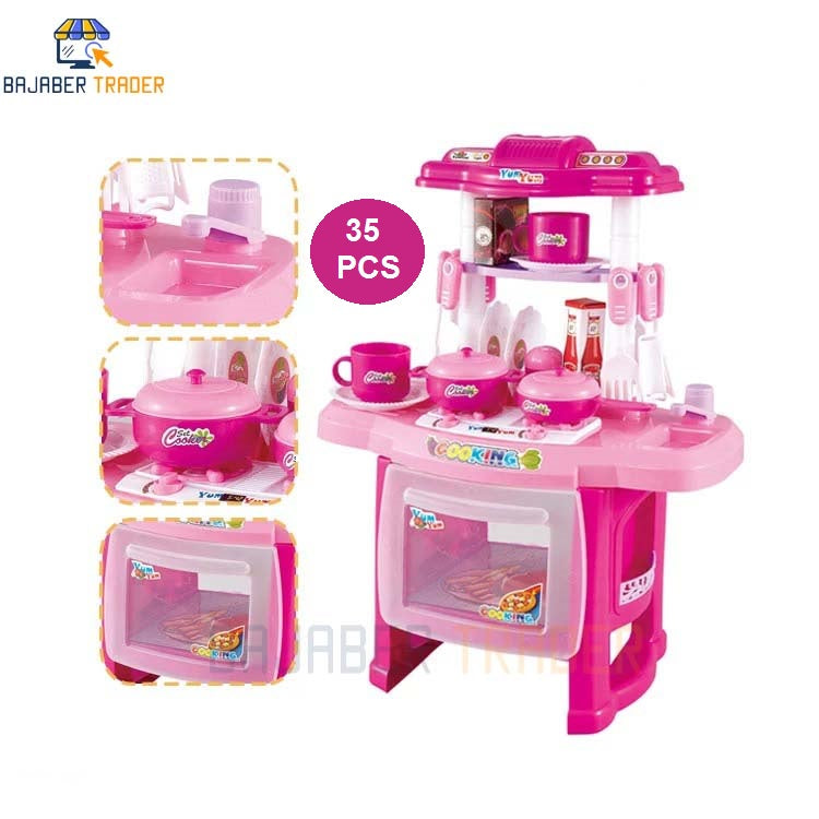 35Pcs Kitchen Set Toys For Kids  Pretend Play Cooking Set  Sound & Light Effects Toys For Girls