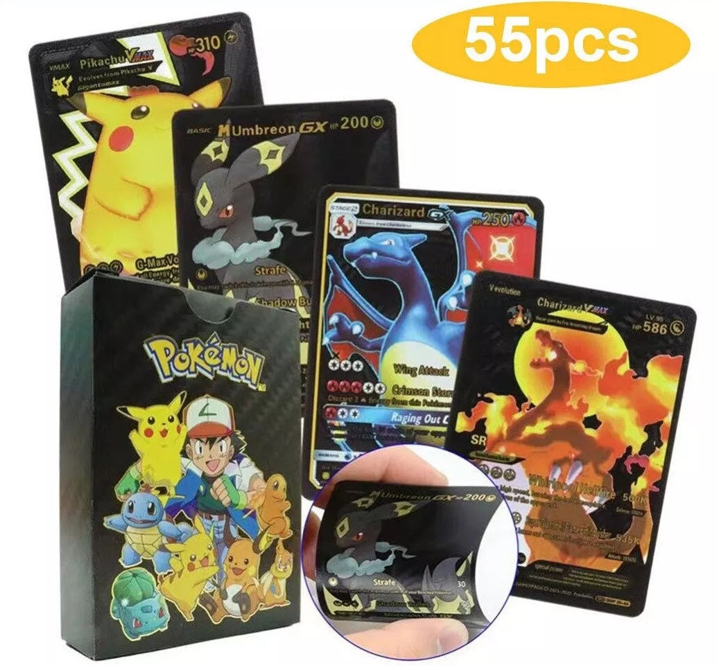 55 Pcs Pokémon Gold Foil Cards Anime Cartoon Pokémon English Version Tcg Card Pokémon Cards Box For Fans Rare Collection Card Child Toys Gifts Golden Edition