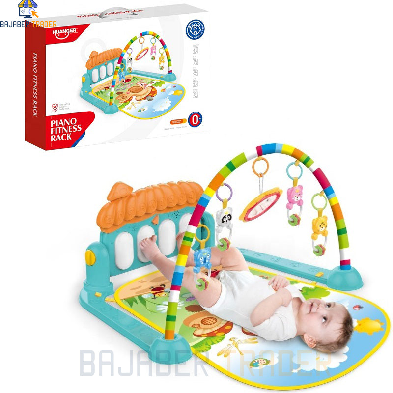 Huanger 3 In 1 Newborn Baby Toddler Activity Play Gym Piano Fitness Rack Mat With Lights And Music