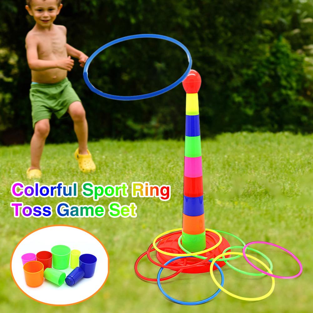 Ring Toss Game With 18 inch Stand Floatable Rings Multicolored Durable Plastic Rings Competitive Tossing Game for Kids and Adults