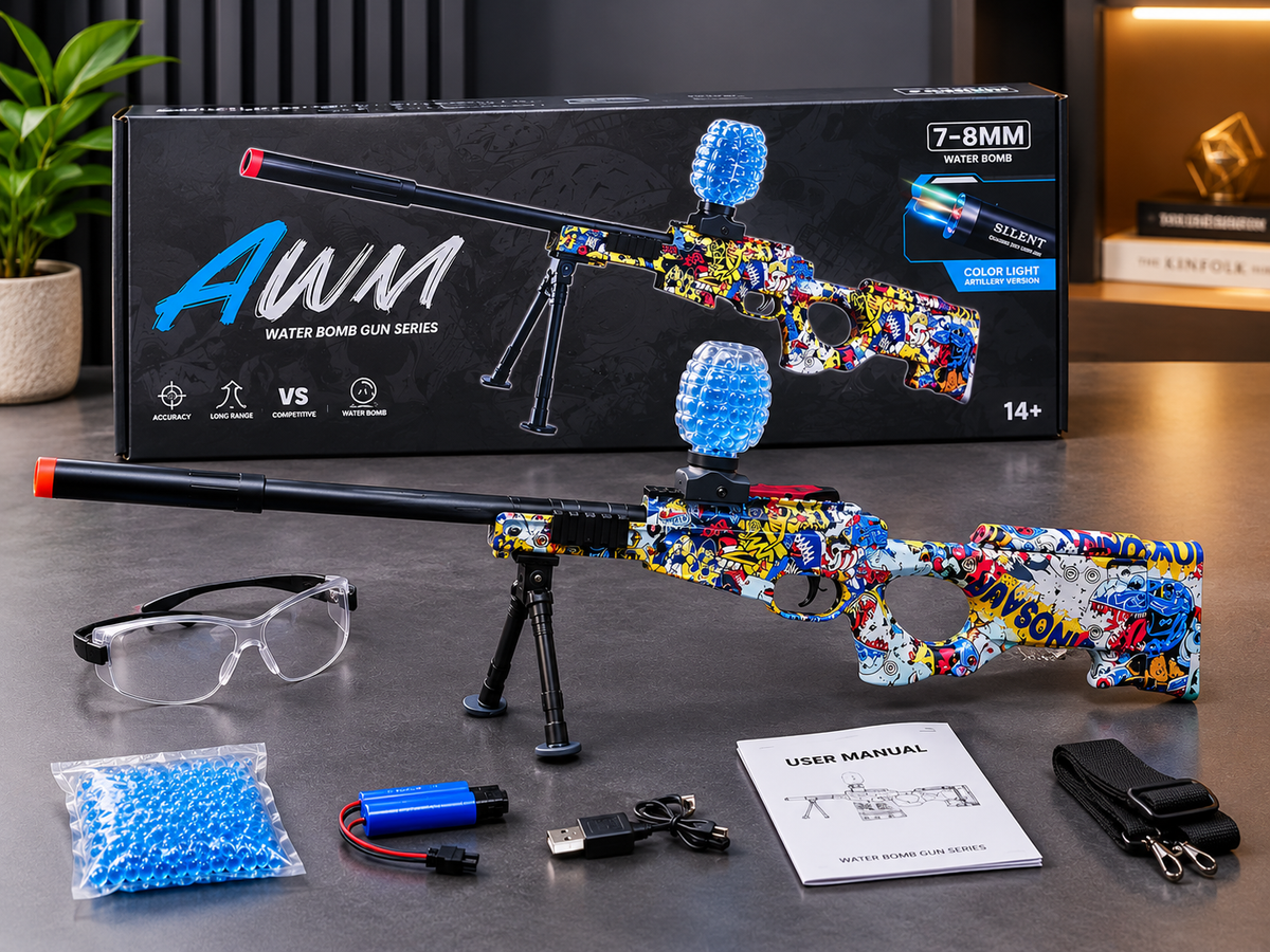 Big Size AWM Gun Gel Blaster Rechargeable Electric Toy Gun Machine Toy Automatic With Protection Glasses Recharegable Battery Hanging Belt 1000 pcs Gel Balls Best Toys For Kids