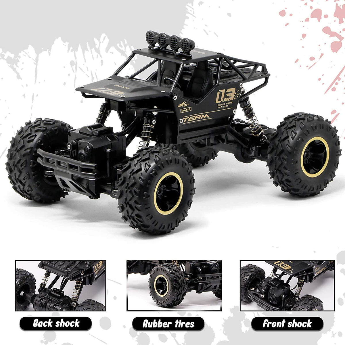 Large Rock Crawler Electric RC Vehicles Alloyed R-C Car Remote Control Toy Cars Controlled Drive Off-Road Toys Off-Road Truck 4 Wheels Drive SUV Buggy Car 1:16 Scale RC Climbing High Speed Car for Boys Kids