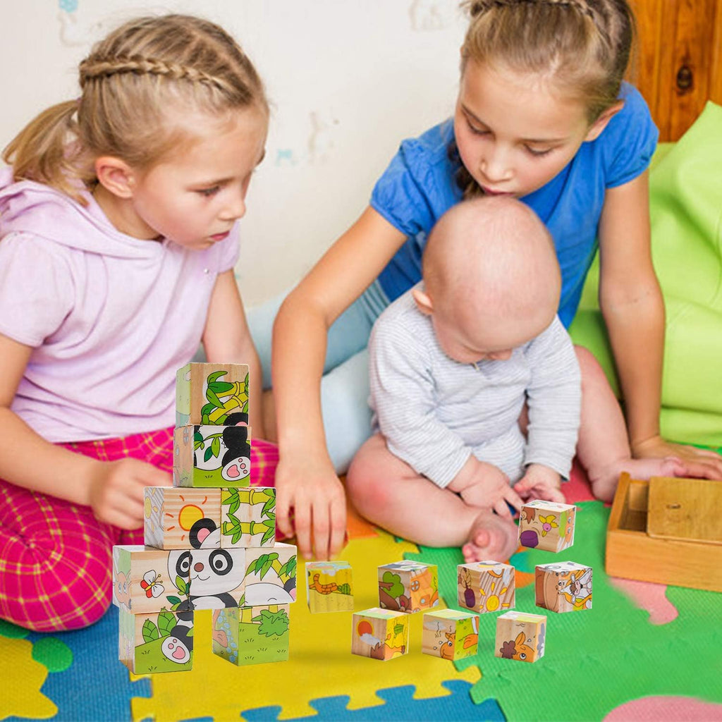 6 Sided Jungle Animals 3D Cubical Wooden Puzzle For Toddler Kids Children Early Educational Intelligence Toys Gift For Children Montessori Preschool Educational Toy