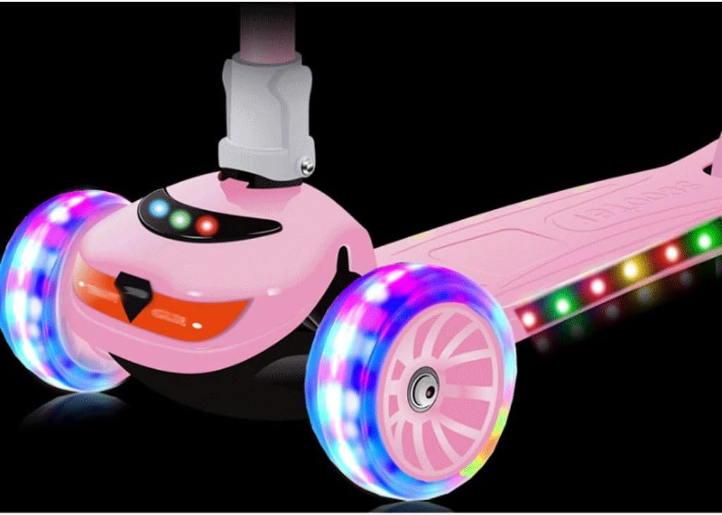 3 Wheel Scooty For Kids LED Light-Up Scooty Foldable, Adjustable Handle Rear Brake Lightweight Heavy Fiber Body Gifts For Toddlers Children Boys Girls