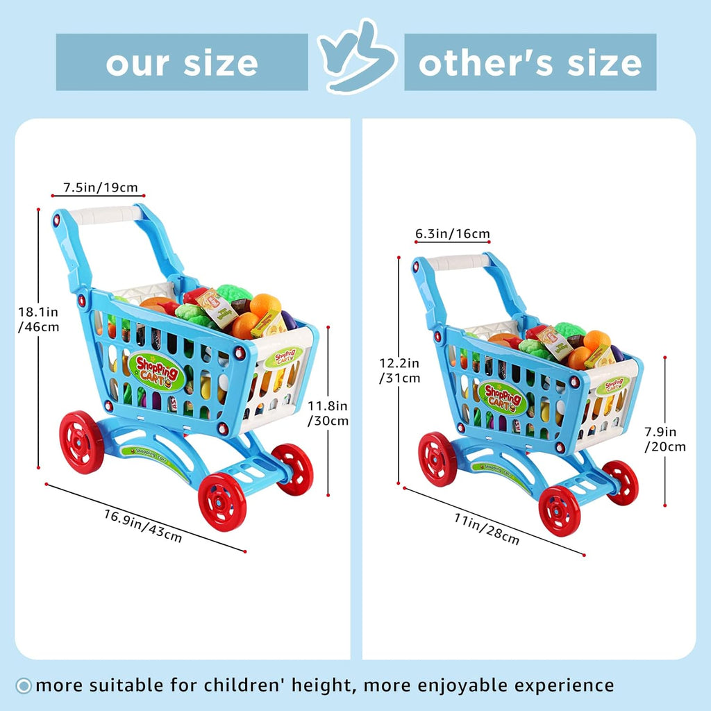Kids Shopping Cart Trolley Toy Supermarket Playset Cart with Food Fruit Vegetables, Shopping Cards - Pretend to Play Role Play Educational Toy For Kids