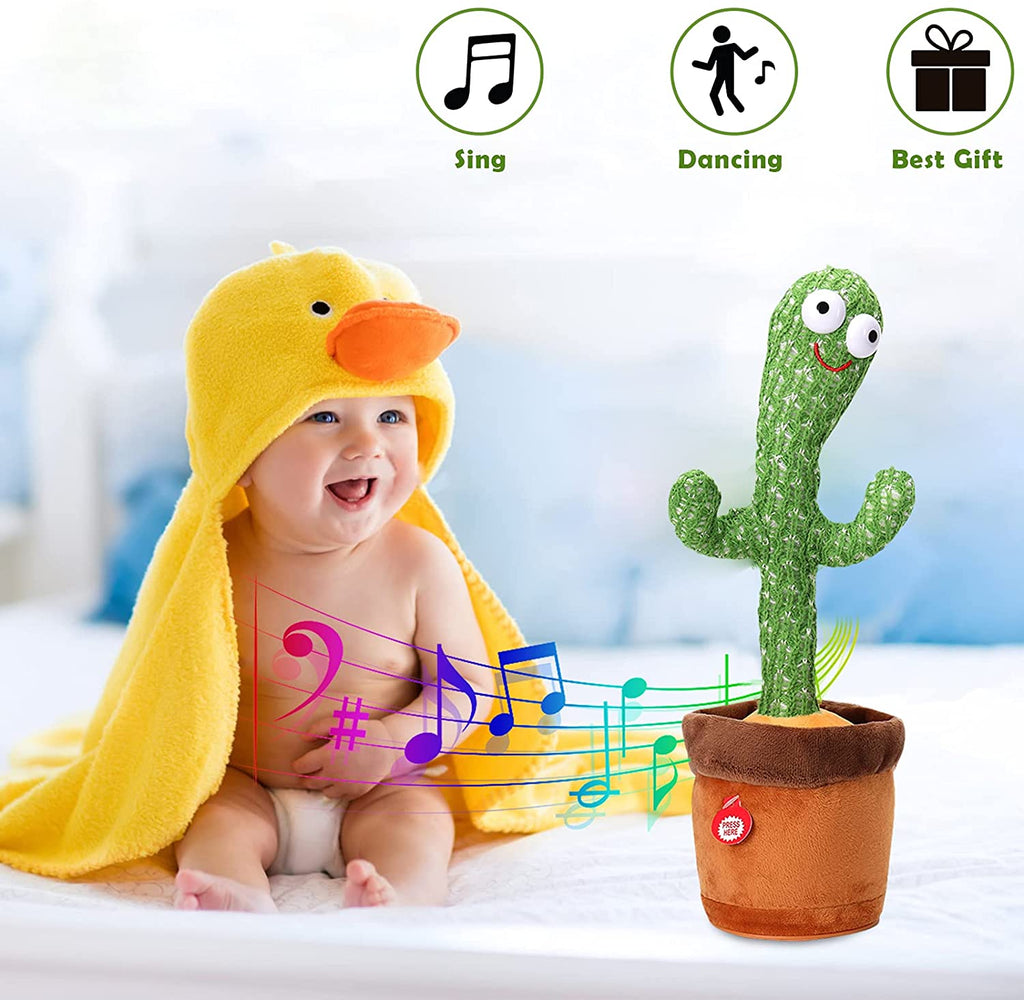 Rechargeable Dancing Cactus Talking Toy Rechargeable | Singing Plush Cactus, Voice Recording, Repeats What You Say, Music & Dancing Toy for Kids