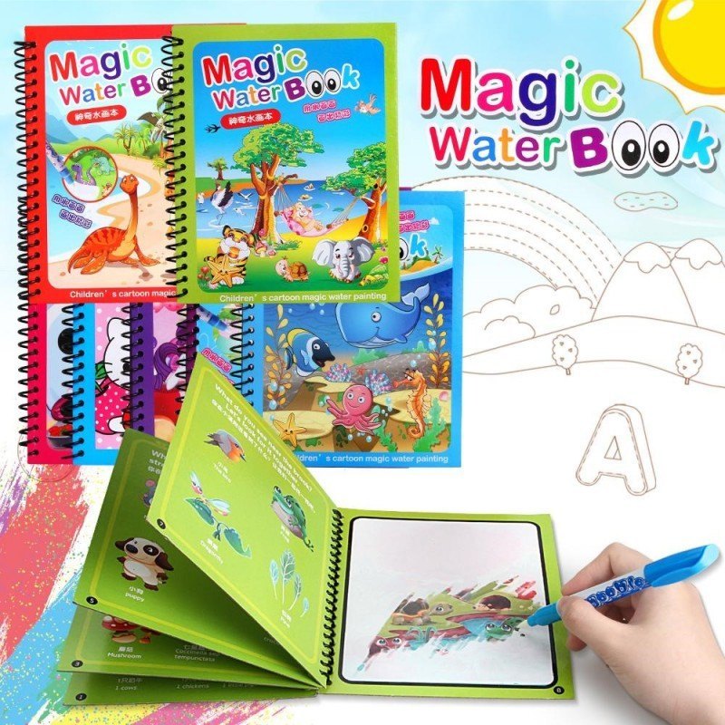 Reusable Magic Water Color Book For Kids Painting Drawing Coloring Board Book Doodle & Magic Water Pen Children Education Drawing Pad (Random Design & Assorted Color)