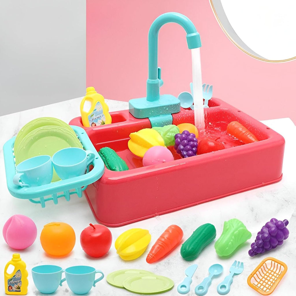 Water Sink Set For Kids Kitchen Toys Plastic Simulation Electric Dishwasher Sink Pretend Play With Electric Automatic Water Circulation Wash Basin Toy