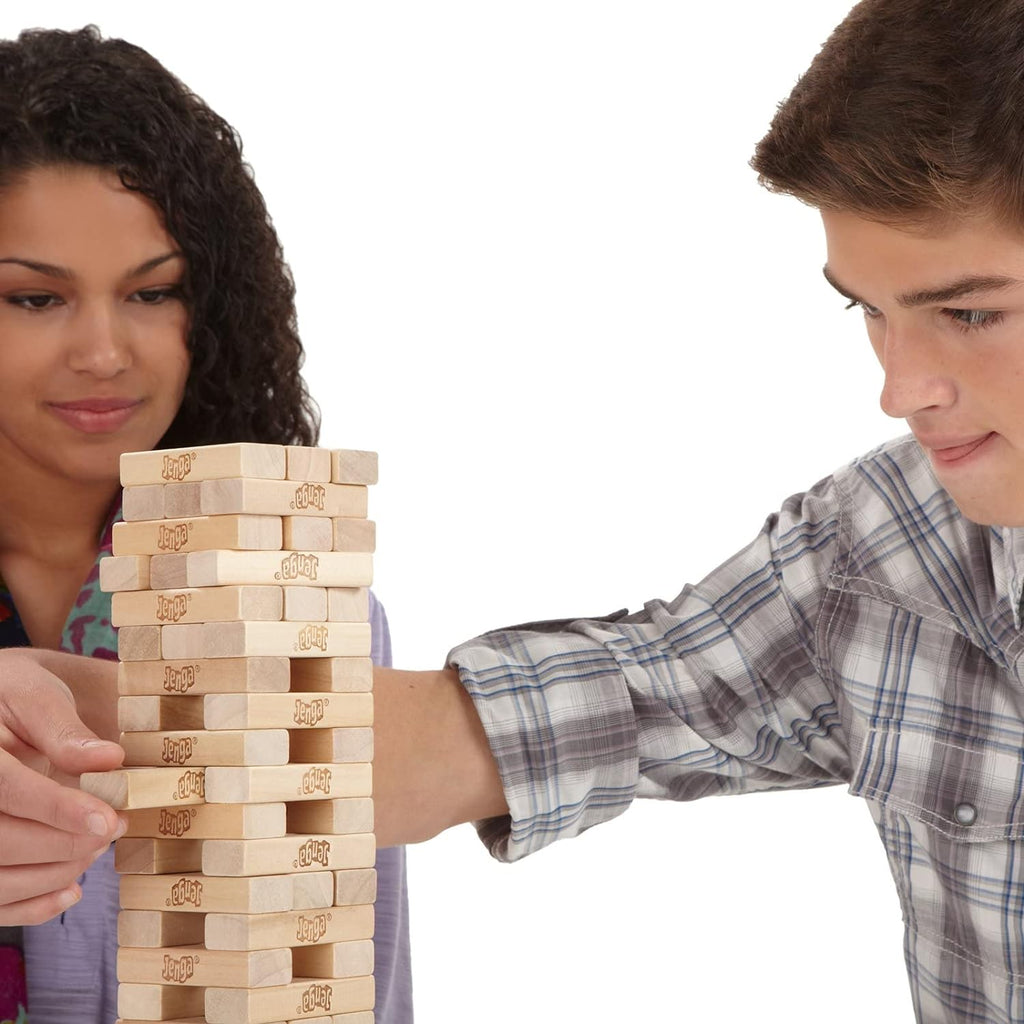 Classic Jenga Wooden Stacking Tower Board Game for Kids & Adults Genuine Hardwood Blocks, Stacking Tower Game for 1 or More Players