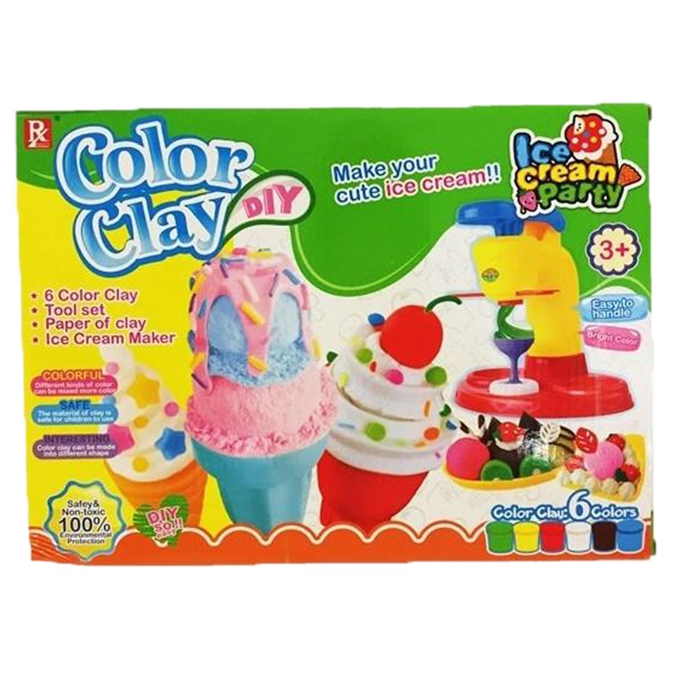 Color Clay Ice Cream Parlor Set: Colorful Clay Pretend Play Kit for Kids - Fun and Educational Ice Cream Maker Machine Set with 6 Unique Clay Colors