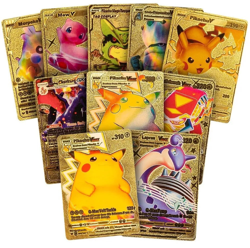 55 Pcs Pokémon Gold Foil Cards Anime Cartoon Pokémon English Version Tcg Card Pokémon Cards Box For Fans Rare Collection Card Child Toys Gifts Golden Edition
