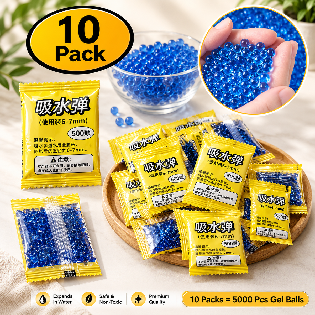 5000 Pieces Water Gel Blaster Non-Toxic Water Beads Body: Stay fully loaded with our 500-count refill pack of 7–8mm water-based gel balls! Perfectly sized for most gel blasters. Just soak,, and reload!