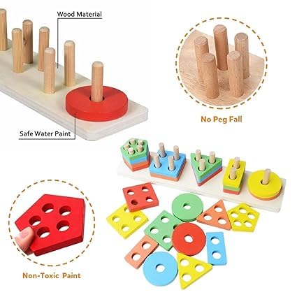 wooden shapes for kids Wooden Puzzle Toddler Toys Shapes Sorter Preschool Geometric Blocks Stacking Games for Kids Geometric Shape Sorter Wooden Puzzles Teaching Geometric Shape Cognitive Matching