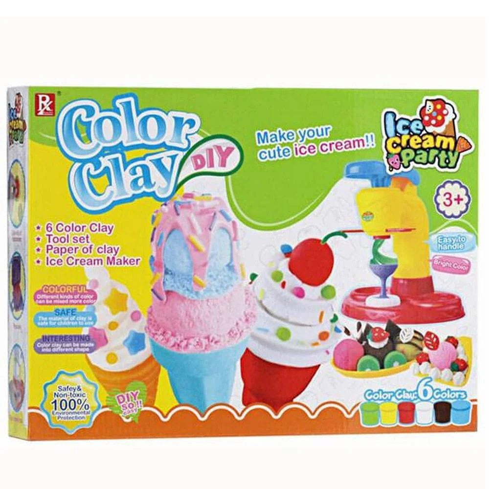 Color Clay Ice Cream Parlor Set: Colorful Clay Pretend Play Kit for Kids - Fun and Educational Ice Cream Maker Machine Set with 6 Unique Clay Colors