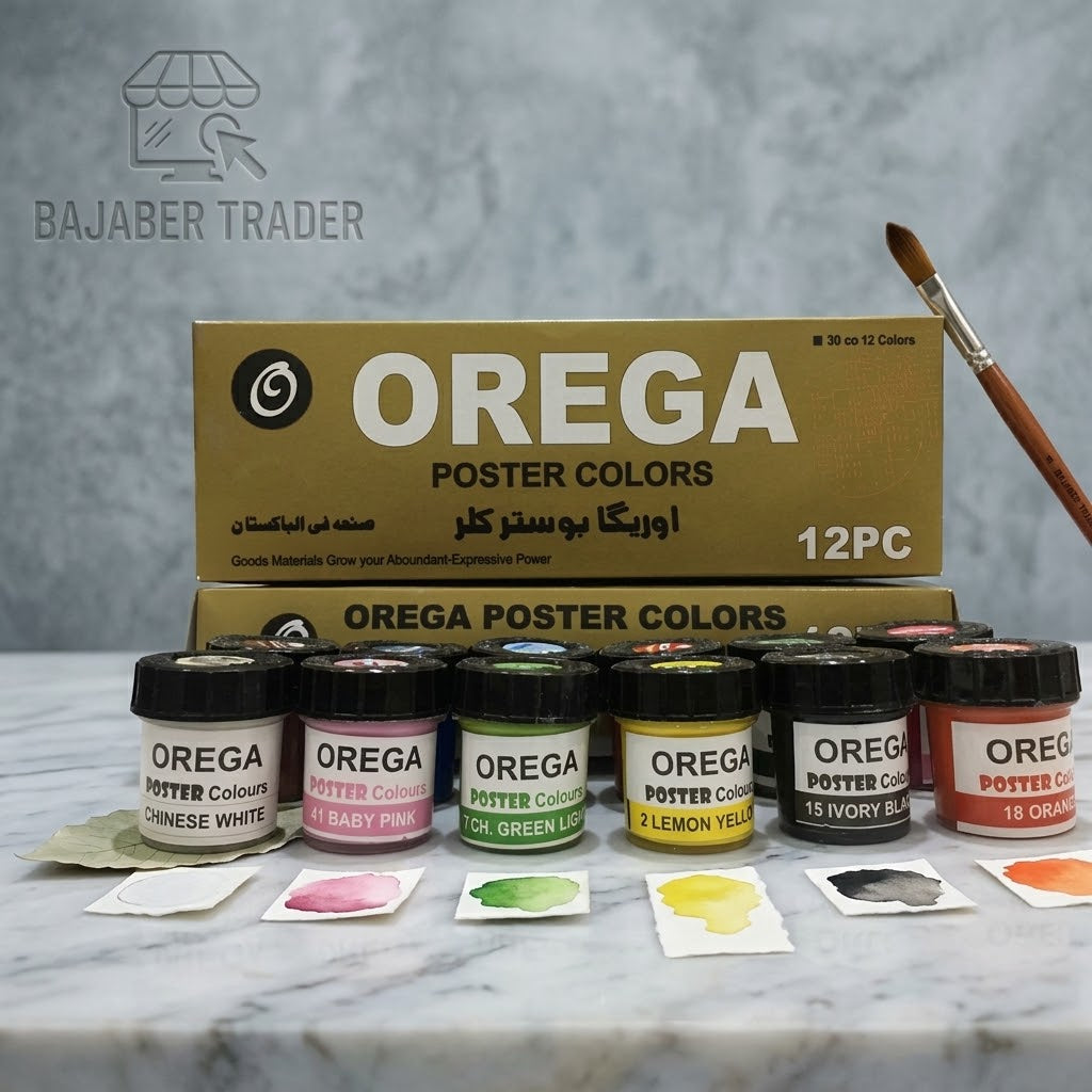 12 Orega Poster Color + Free Gift 1 Paint Brush 12 different shades 50ml Each bottles Orega Colors Premium Quality