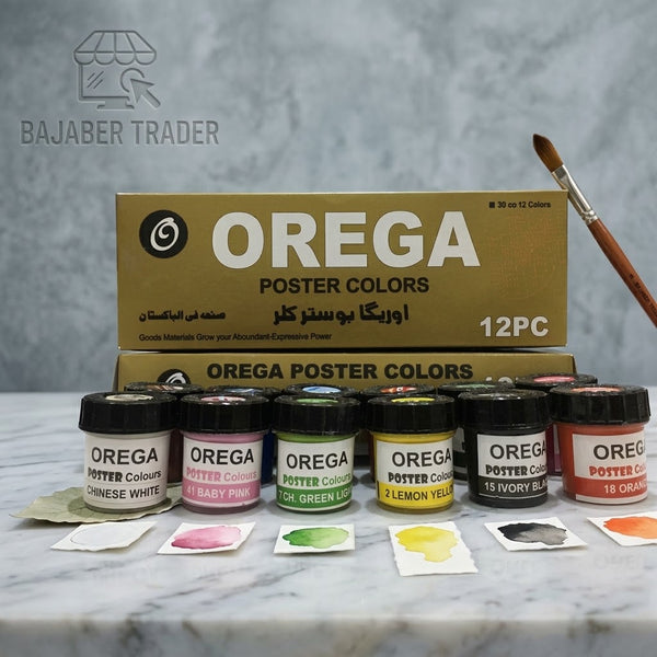 12 Orega Poster Color + Free Gift 1 Paint Brush 12 different shades 50ml Each bottles Orega Colors Premium Quality