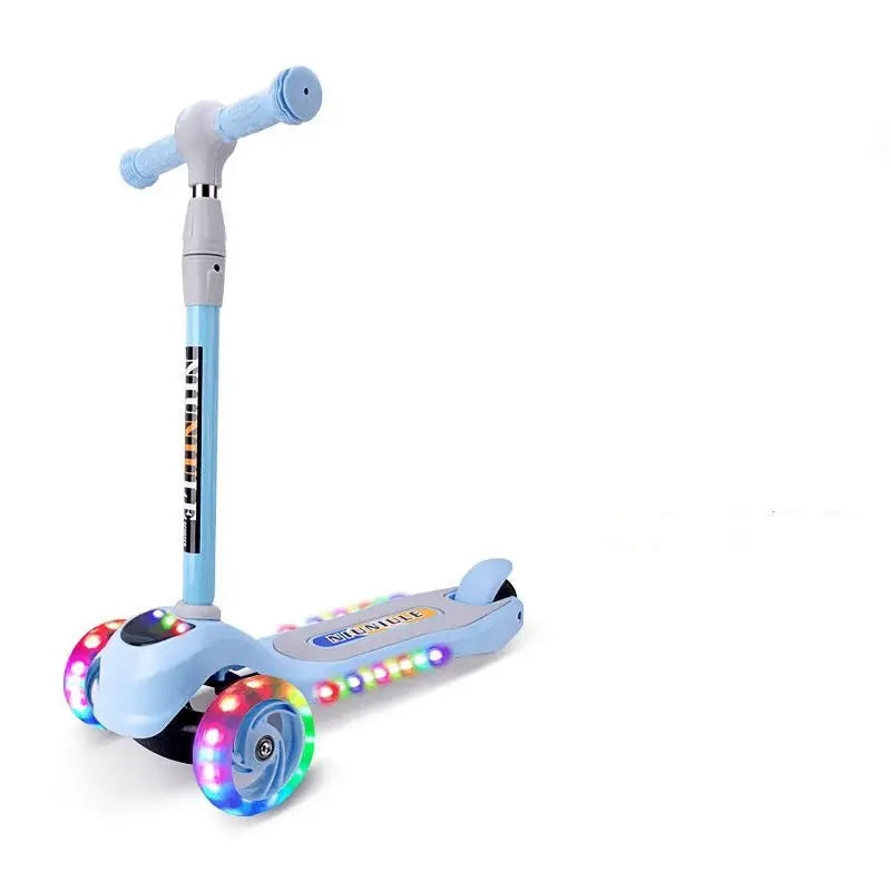 3 Wheel Scooty For Kids LED Light-Up Scooty Foldable, Adjustable Handle Rear Brake Lightweight Heavy Fiber Body Gifts For Toddlers Children Boys Girls