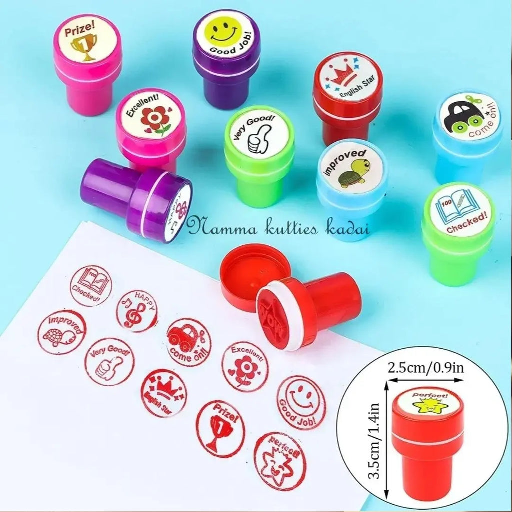 10pcs Appreciation Stamps star smiling face, nice work etc Kids Stamp Set Motivation Sticker School Scrapbooking Stamp DIY Teachers Self Inking Praise Reward Stamps For Scrapbooking
