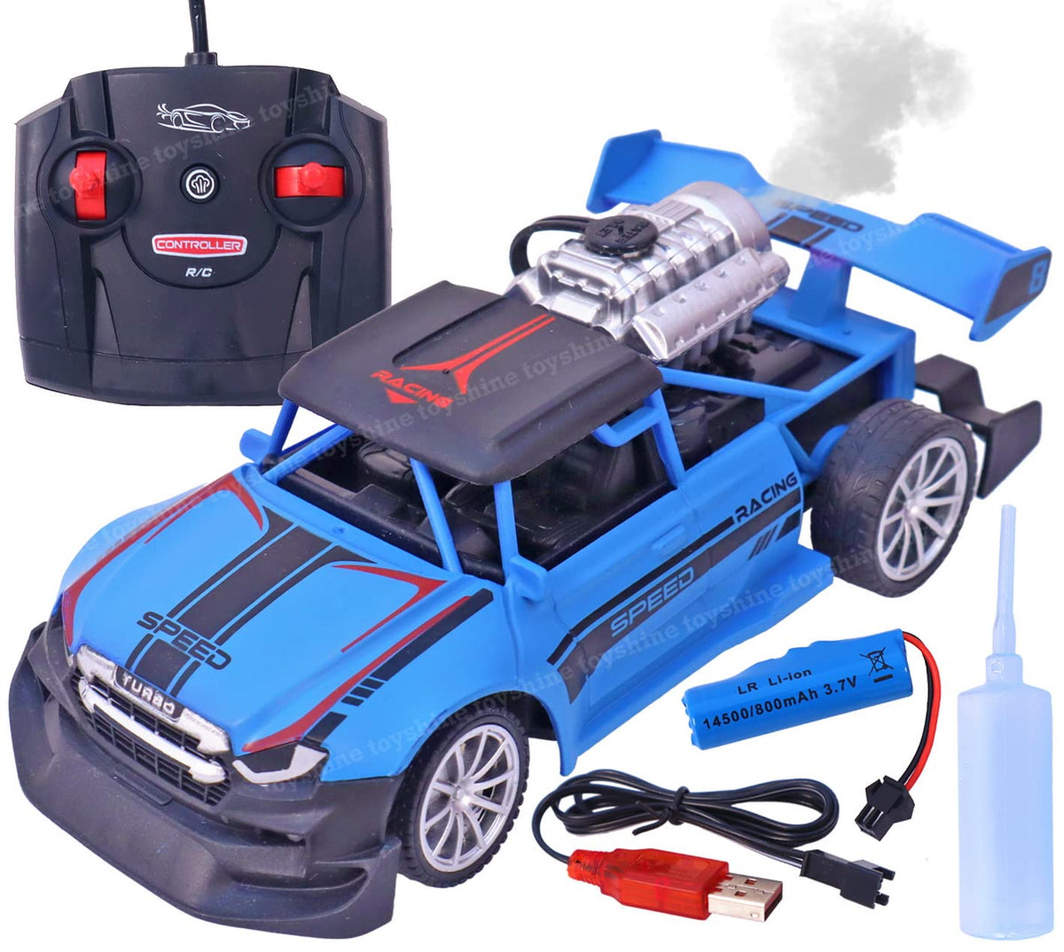 Rc Car Smoke High Speed Smoke Spray Remote Control Light Smoke Spray Emulation Exhaust Car in 1:20 Scale With Rechargeable Battery & Cable 2.4G RC Light Spray Car For Long Range