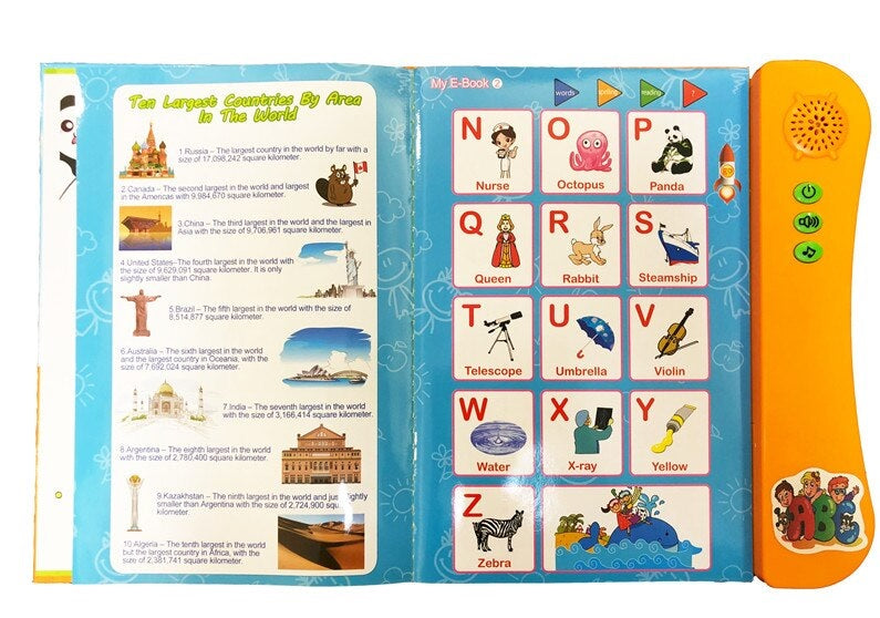 My English E-Book for Kids Toddler Early Learning Educational English Reading Book with Sound Alphabets Numbers Animals Fruits Shapes Vehicles & Colors