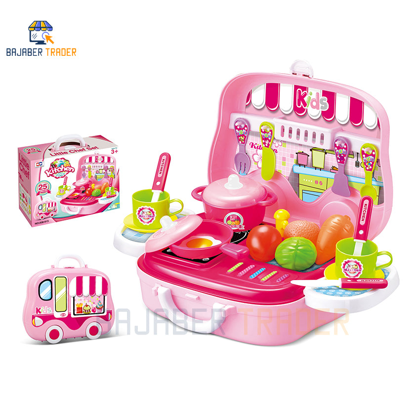 Kitchen Cooking Set For Kids Pretend Play Set Suitcase Portable Toys (25PCS)