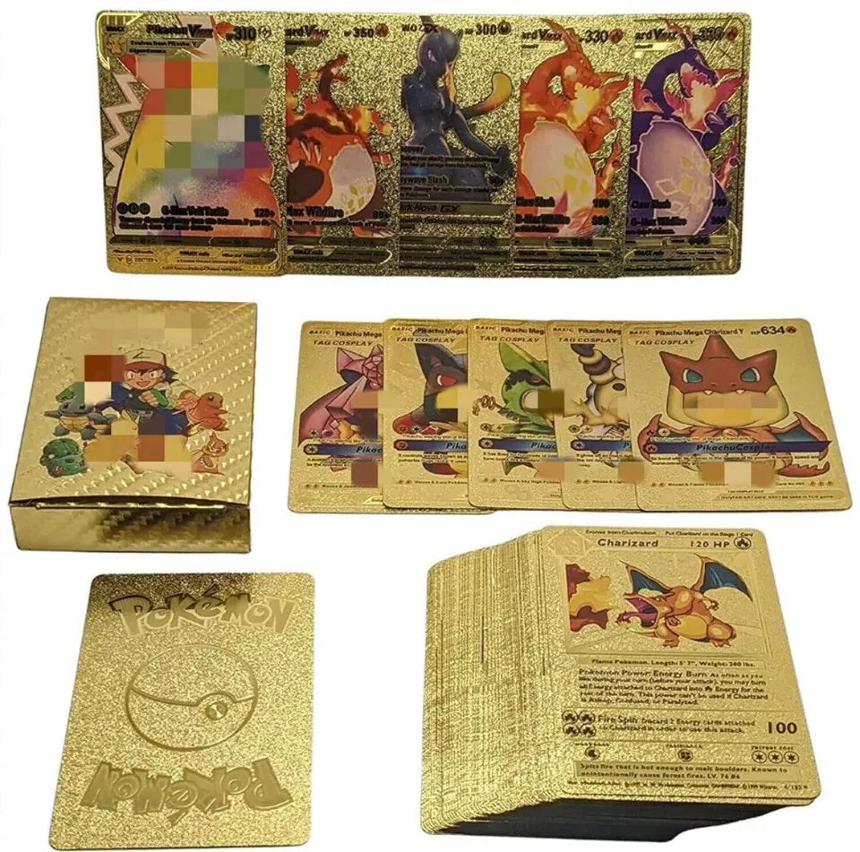 55 Pcs Pokémon Gold Foil Cards Anime Cartoon Pokémon English Version Tcg Card Pokémon Cards Box For Fans Rare Collection Card Child Toys Gifts Golden Edition