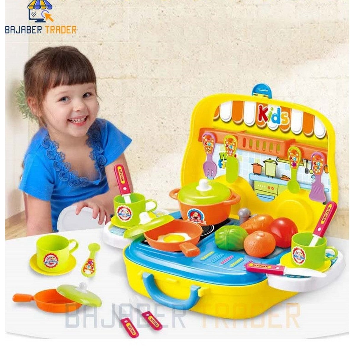 Kitchen Cooking Set For Kids Pretend Play Set Suitcase Portable Toys (25PCS)