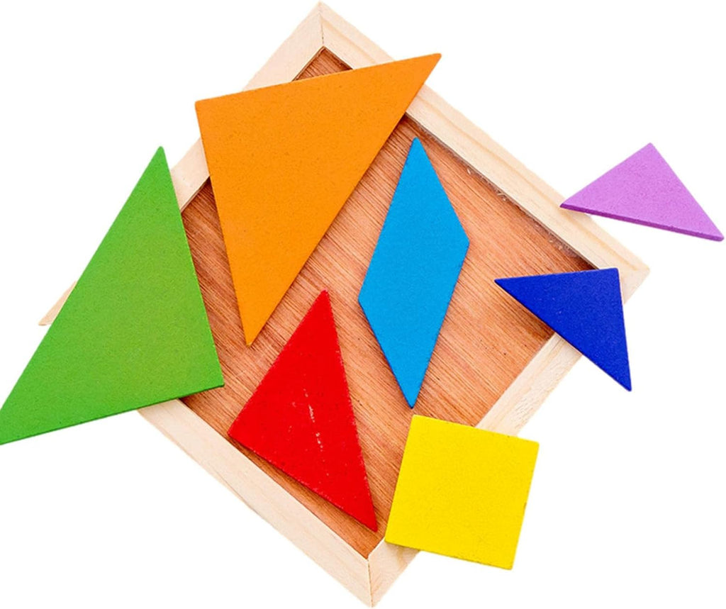 Wooden Tangram Puzzle Intelligent Blocks for Kids Tangram Shape Puzzle 7 Colors Tangram Jigsaw Puzzle