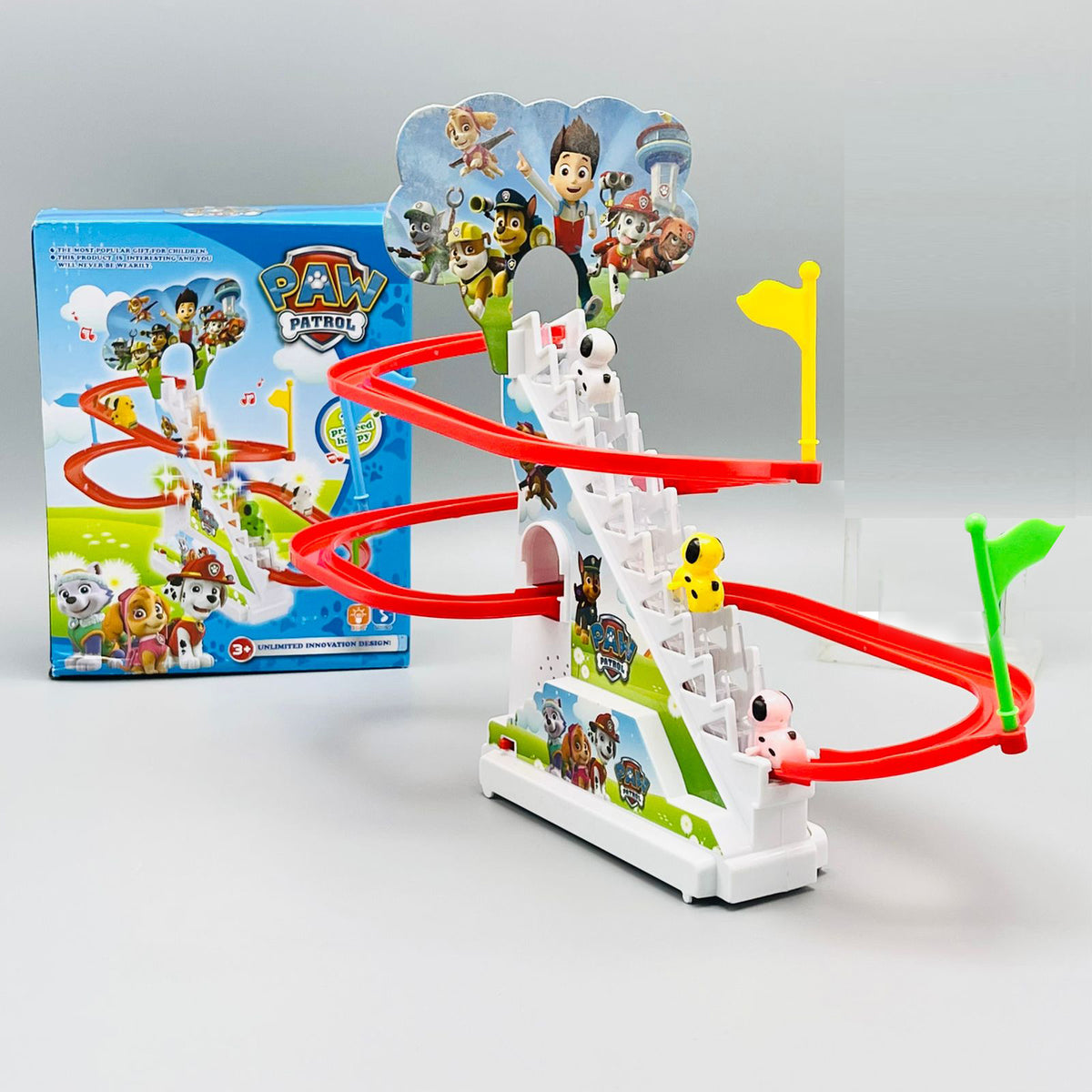 Small Ducks Climbing Toys, Electric Ducks Chasing Race Track Game Set, Playful Roller Coaster Toys with 3 Duck LED Flashing Lights & Music Button, Fun Duck Stair Climbing Toys for Toddlers and Kids