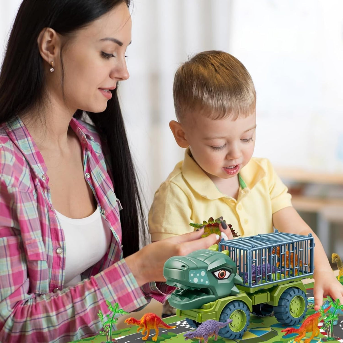 Dinosaur Car Truck Toys Tyrannosaurus Transport Car Carrier Truck With Dinosaur Set Jurassic Toys Dino Car Play Set Toys Gifts for Kids Boys Girls
