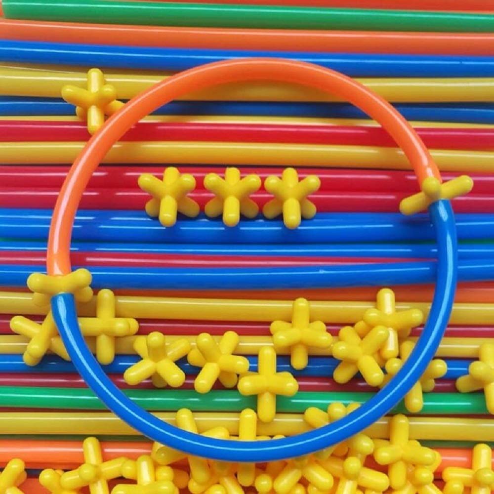Rainbow Straw Constructor Stem Building Blocks Toys For Kids 220pcs And 110pcs Interlocking Plastic Educational Toys Engineering Building Blocks Assembly Straw Blocks for Boys & Girls