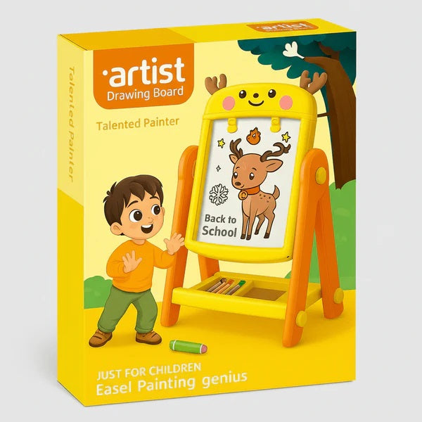 Artist Easel Drawing Board for Kids Dual Sided Magnetic and Blackboard Adjustable Standing Art Easel for Toddler, Double Magnetic Drawing Board with Painting Accessories  Includes Pens, Chalks, Duster & Other Accessories Along with Board Games