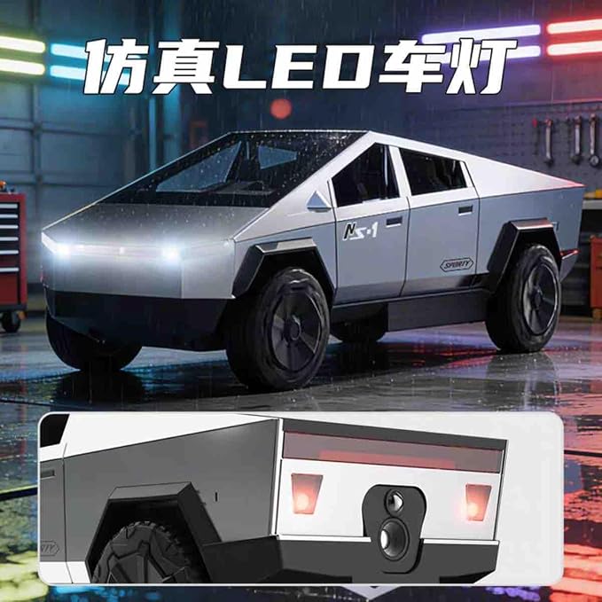 RC Pickup Truck Spray Car with LED Lights & Water Mist | Tesla Cyber Truck Style Remote Control Car | Rechargeable All-Terrain RC Toy Car for Kids (Grey)