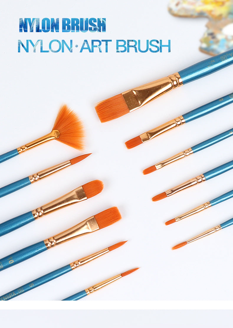 Professional 12pcs Multi Shapes Artist Paint Brush Set Watercolors Acrylic Oil Painting Supply Nylon Hair for All Purpose Artist Professional Kits